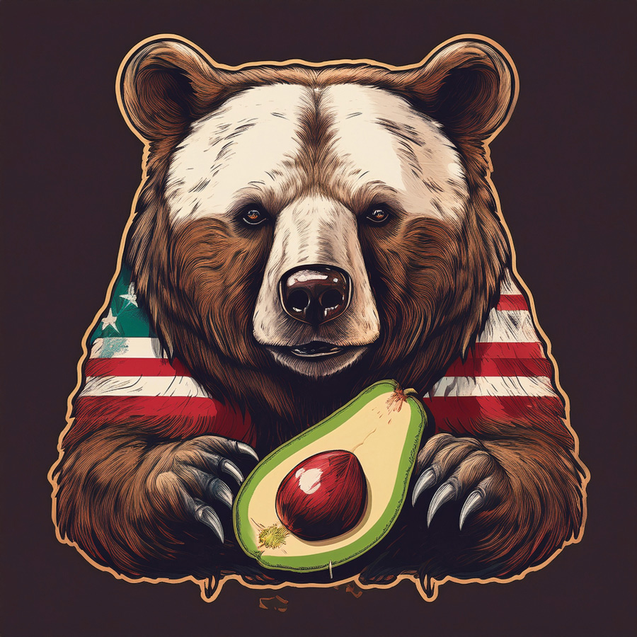 california bear with an avocado